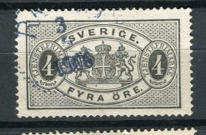 SWEDEN; 1874 early classic Official Perf 13 issue fine used 4ore. value