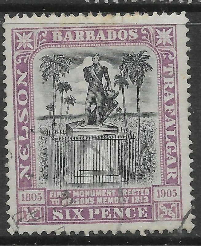 BARBADOS SG150 1906 NELSON 6d BLACK & MAUVE USED