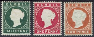 GAMBIA 1886 QV CAMEO ½D 1D AND 2D WMK CROWN CA