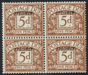 1914 POSTAGE DUE 5D SPECIMEN MNH ** BLOCK WMK SIMPLE CYPHER 