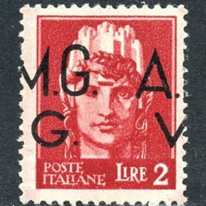 AMG Venezia Giulia (VG) Bush 20 2 Lire MNH w/Hor. Displ. Overprint