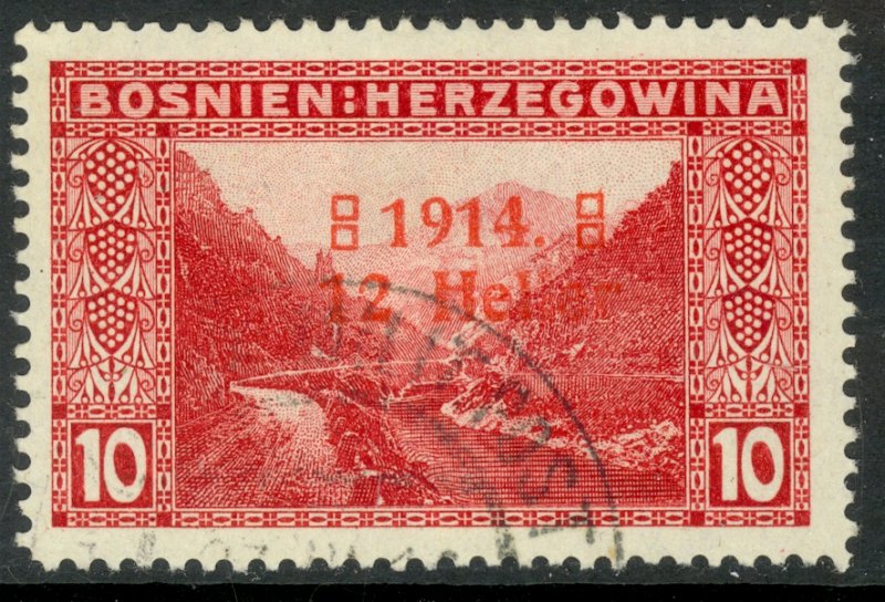 BOSNIA AND HERZEGOVINA 1914 12h on 10h WIDE 4 SEMI POSTAL Sc B2a VFU