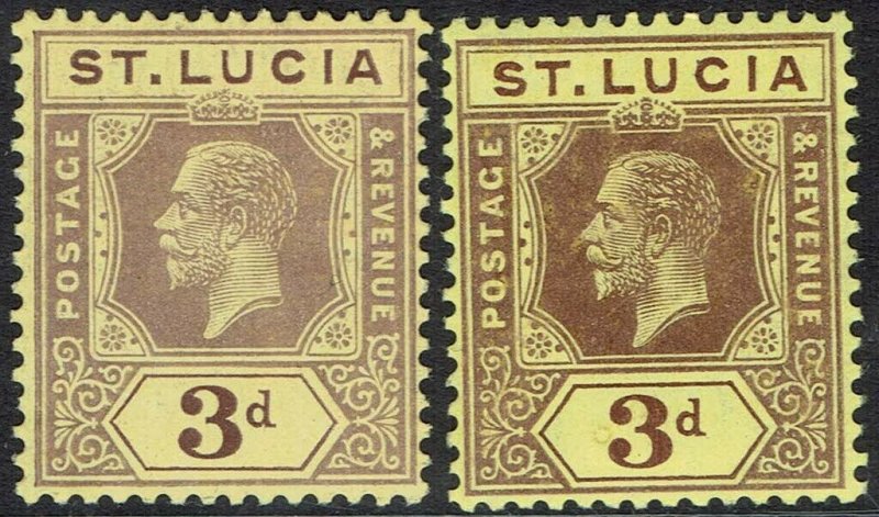 ST LUCIA 1912 KGV 3D DIE I AND DIE II WMK MULTI CROWN CA 