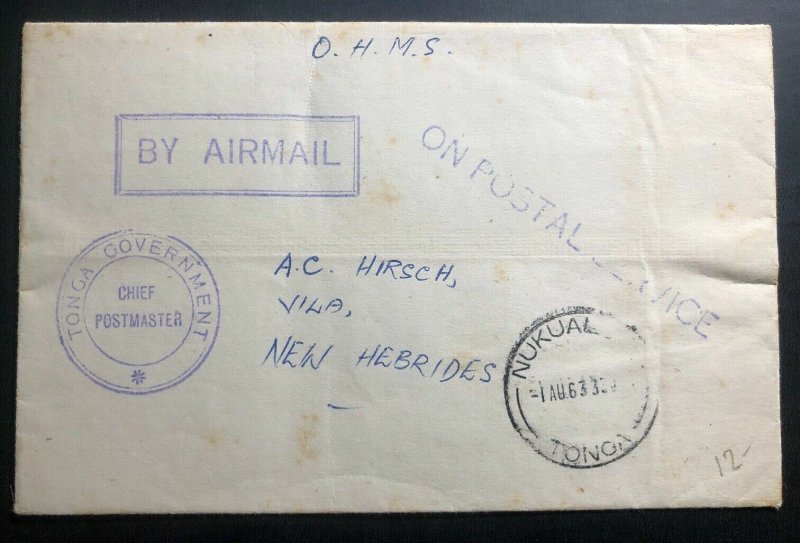 1963 Nuku'alofa Tonga Toga OHMS Majesty Service Cover To Vila New Hebrides