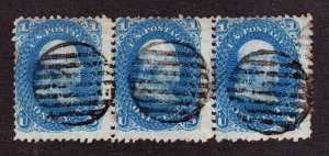 US 86 1c Franklin Used Strip of 3 appr SCV $1500+