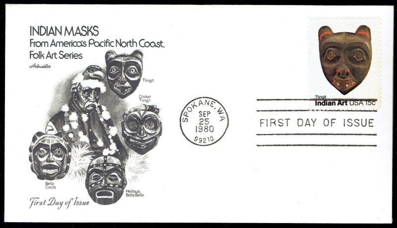 US 1836 Tlingit Tribe 15c FDC Sep 25 1980 Artmaster Cachet F1836-1