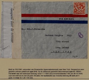 Suriname/USA censored cover 16.2.41