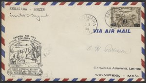 1934 Pilot Signed Flight Cover, Kewagama to Rouyn PQ, AAMC #3423a