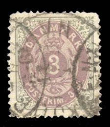 Denmark #17 Cat$110, 1871 3s gray and bright lilac, used, short perfs