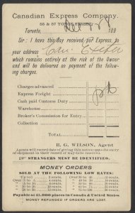 1898 1c Victoria Canadian Express Special Rates Card #SR1 Used At Toronto