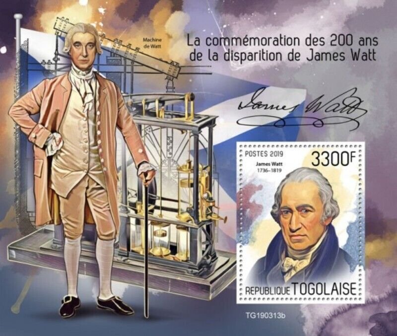 Togo - 2019 Inventor James Watt Anniversary - Stamp Souvenir Sheet - TG190313b