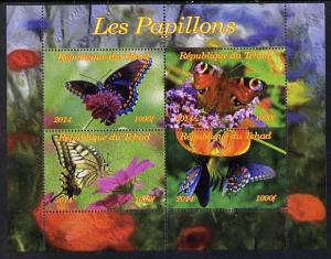 Chad 2014 Butterflies #1 perf sheetlet containing 4 value...