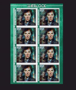 Stamps. Cinema. Sherlock Holmes 2022 year , 1  sheet 8 stamps perforated