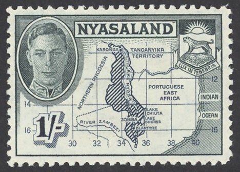 Nyasaland Protectorate Sc# 76 MH 1945 1sh King George VI Definitives