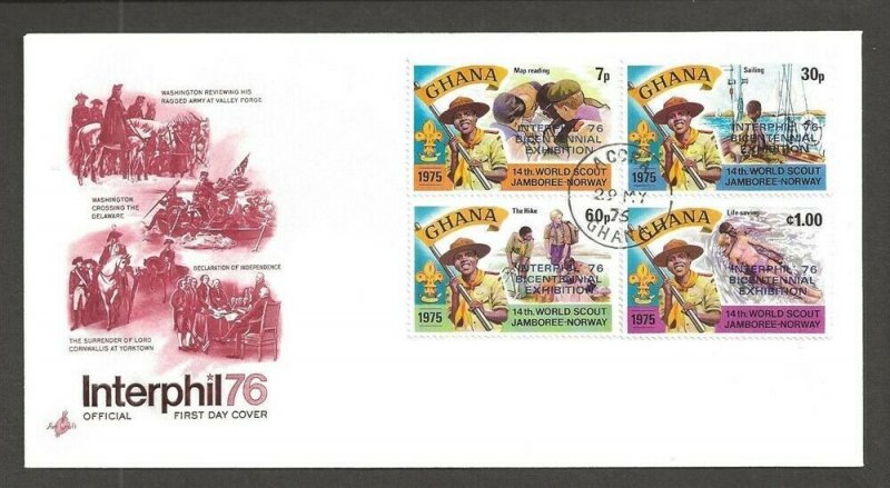 1976 Boy Scouts Ghana 14th World Jamboree ovpt Interphil Artcraft FDC