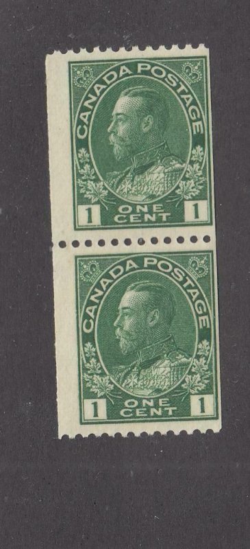 CANADA # 131  FVF-MNH 1cts   KGV ADMIRAL COIL PAIR /GREEN   CAT VALUE $23