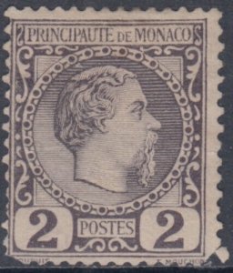 MONACO Sc # 2 (2) 2¢ DULL LILAC w/HINGE REMNANT, FLAWS, BASICALLY a SPACE FILLER