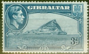 Gibraltar 1938 3d Lt Blue SG125a P.14 Fine Lightly Mtd Mint