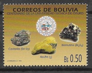 BOLIVIA 1992 100th anniv. of Oruro Technical University STONES MINERALS MN