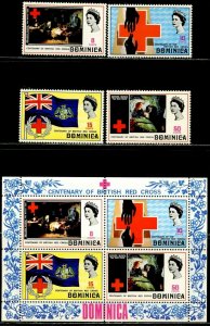 DOMINICA Sc#308-311, 311a 1970 Red Cross Complete Set & S/S OG Mint LH & NH