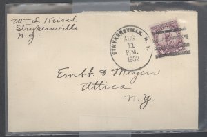 US 718 1932 strykersville,ny cover, folded in center