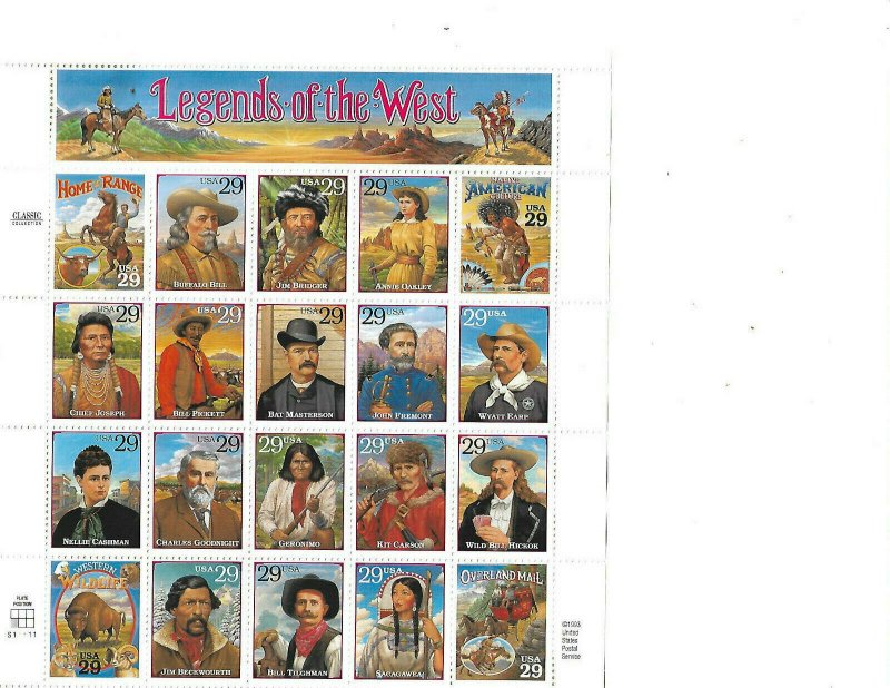 US Stamps/Postage/Sheets Sc #2869 Legends of the West MNH F-VF OG FV $5.80 