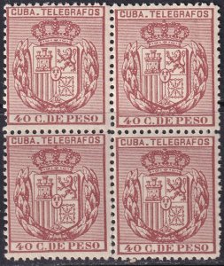 Cuba 1894 telégrafo Ed 80 telegraph block MLH* streaky gum