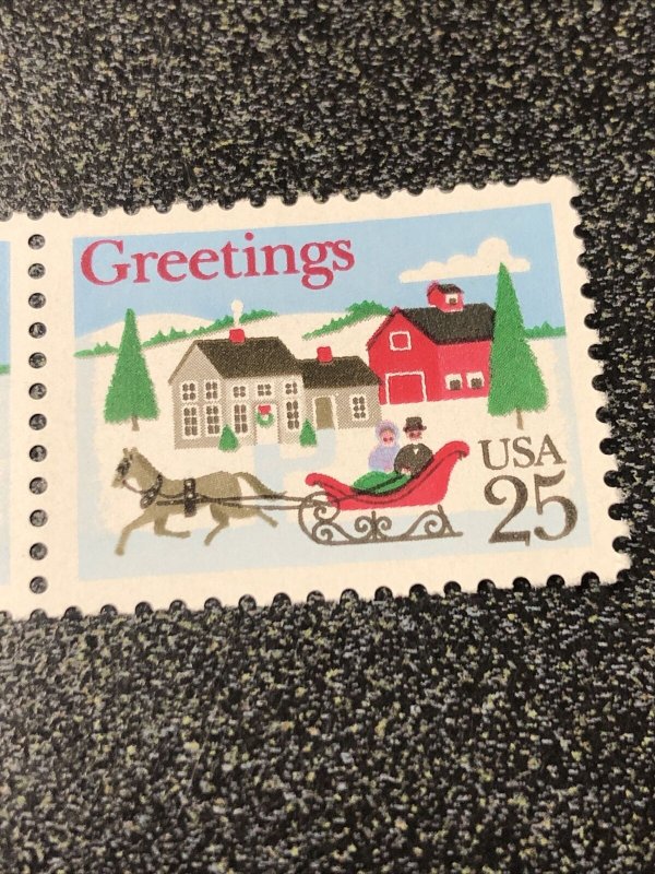 US 2400 Variety 25C Christmas Sleigh Missing Cylinder On The Left Stamp Mint NH