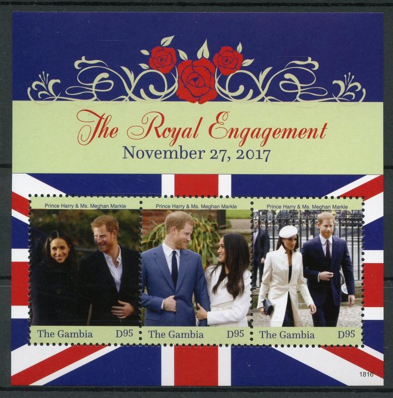 Gambia 2018 MNH Prince Harry & Meghan Royal Engagement 3v M/S Royalty Stamps