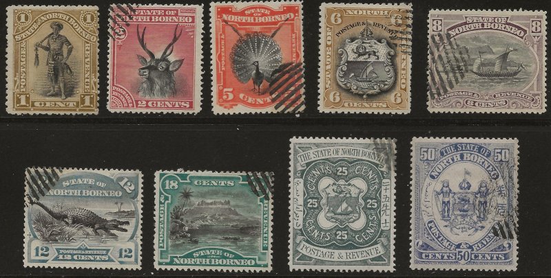 North Borneo 9 different Used (59 MNH) F/VF 1894 SCV $12.25 (jr)