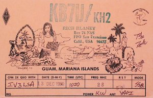 1980 GUAM MARIANA ISLANDS Amateur Radio QSL Card 15834-