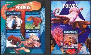 Mozambique 2016 Marine Life Octopus Sheet + S/S MNH
