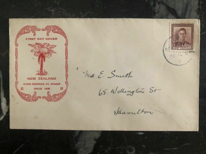 1938 New Zealand First Day Cover FDC King George VI Stamp Issue