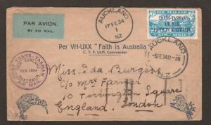 New Zealand Sc C5 on 1934 First Trans-Tasman Air Mail cover