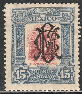 MEXICO 461, 15c VILLA MONOGRAM REVOLUT OVPERPRINT. UNUSED, H OG. F-VF. (4B)