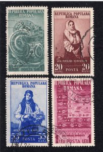 Romania 1953 10b to 1 l Folk Art, Scott 928-931 used, value = $1.00