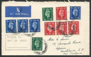 GB 1937 GVI defs FDC , Cambridge to New Zealand............................88709