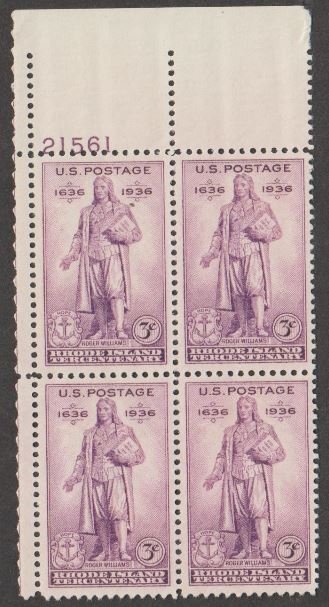 U.S. Scott #777 Rhode Island Stamp - Mint NH Plate Block