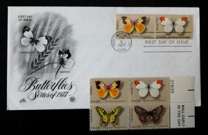 US #1712-15 Margin # Block & ARTCRAFT- FDC STR2 # 1714-15 Butterflies