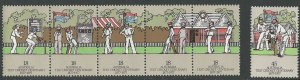 Australia # 665a-666  Cricket Clubs - strip of 5 plus one (6) Mint NH