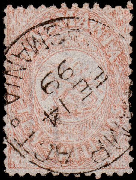 Tasmania Scott AR14 Postal Fiscal, Perf. 12 (1863-80) Used F, CV $375.00 M