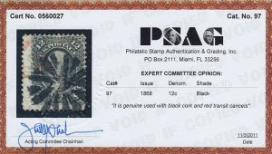 97 used fancy cancel with PSAG certificate nice color cv $ 300 ! see pic !