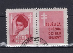 POLAND 1948 ANTI TUBERCULOSIS WITH TAB SCOTT B62 VERY FINE USED (IX)