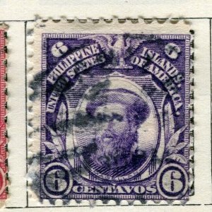 PHILIPPINES; 1908 early Portrait issue fine used 6c. value