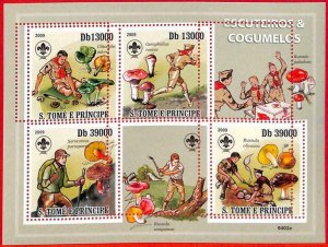 A3338- SAO TOME & PRINCIPE, ERROR MISPERF Miniature s: 2009 Boy Scouts, Mushroom