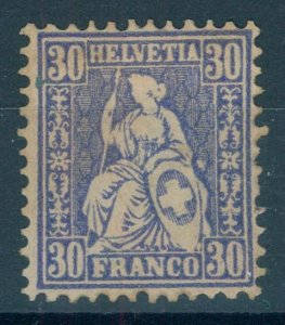 SWITZERLAND, 30 c. Rp. Sitting Helvetia blue 1867, unused