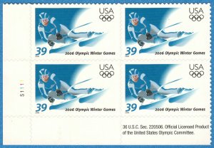 USA Sc. 3995 39c Winter Olympics 2006 MNH plate block