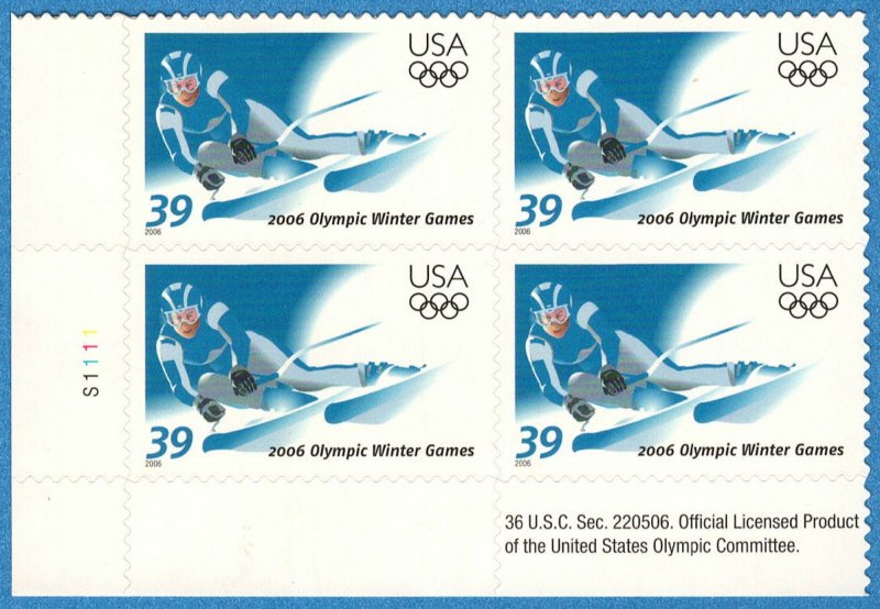 USA Sc. 3995 39c Winter Olympics 2006 MNH plate block