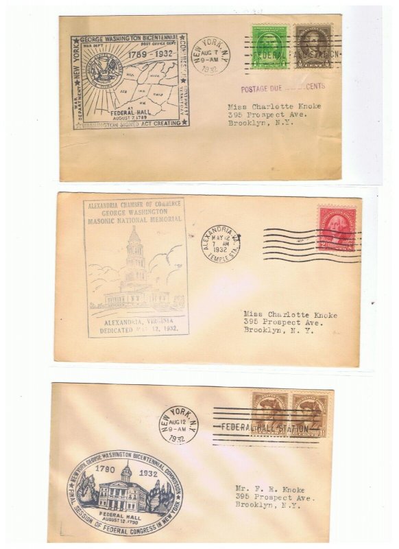 13 Different Covers from the 1932 George WAshington Bicentennial