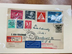 1950 East Germany Registered  Cover Oelsnitz to USA B/S NY Air mail field w/ #48